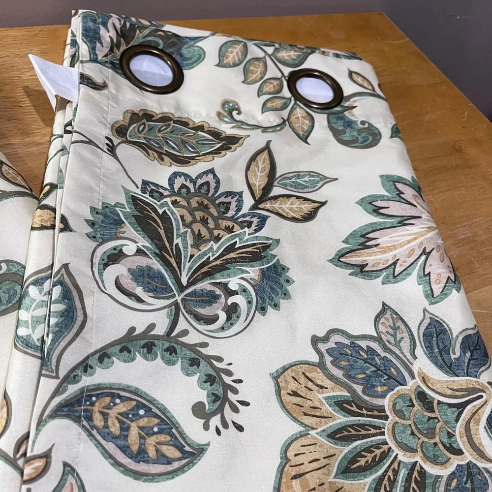Pier 1 Imports Floral Paisley Grommet Curtain Panels Set 2 Soft Yellow 50x84